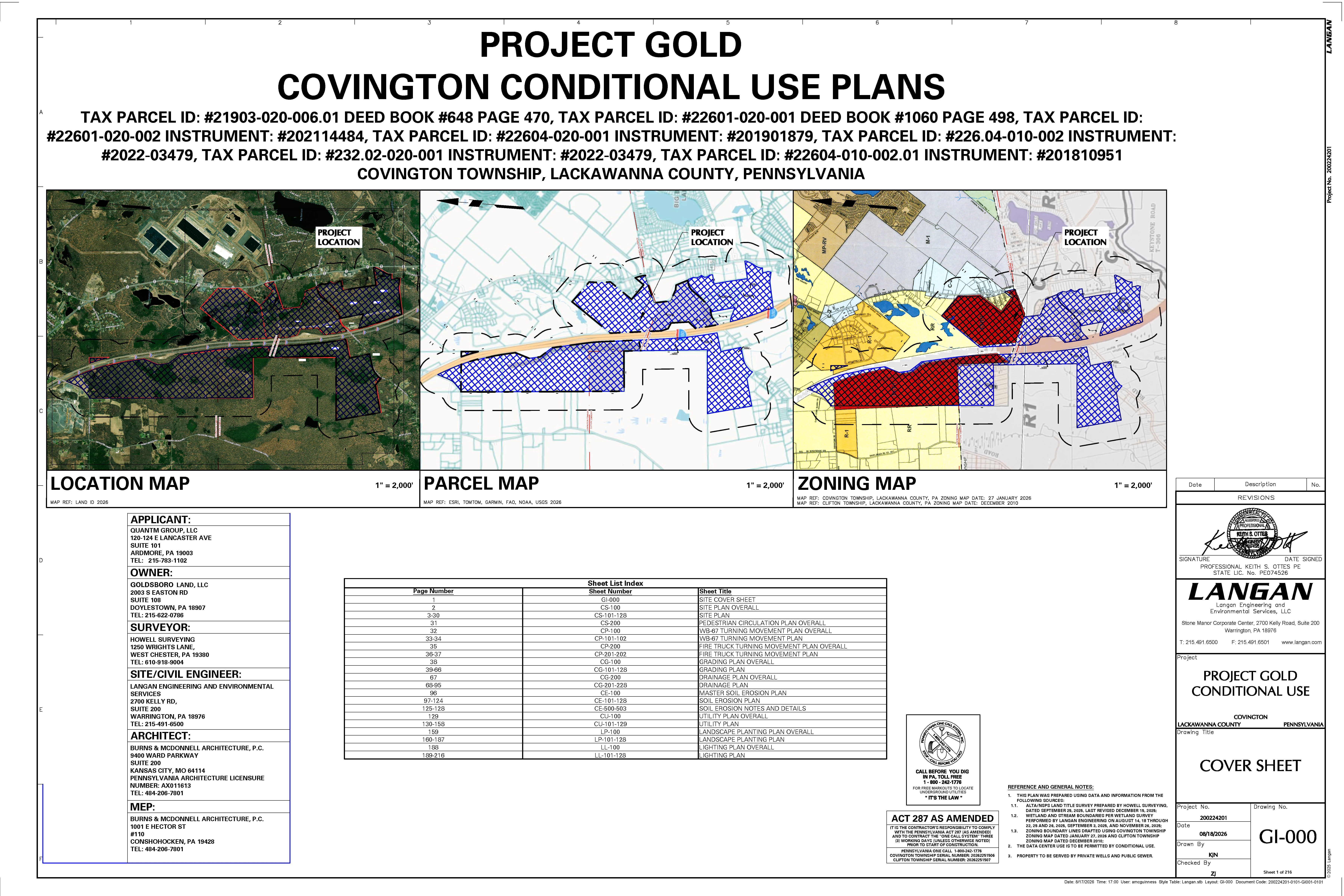 Project Gold overall data center campus site plan, Sheet CS100